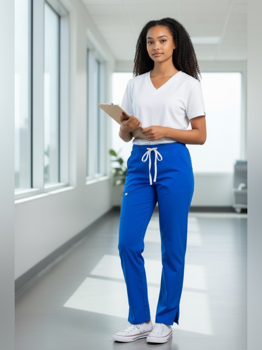 Urbane Performance Blue Straight-Leg Scrub Pants with White Drawstring PXS